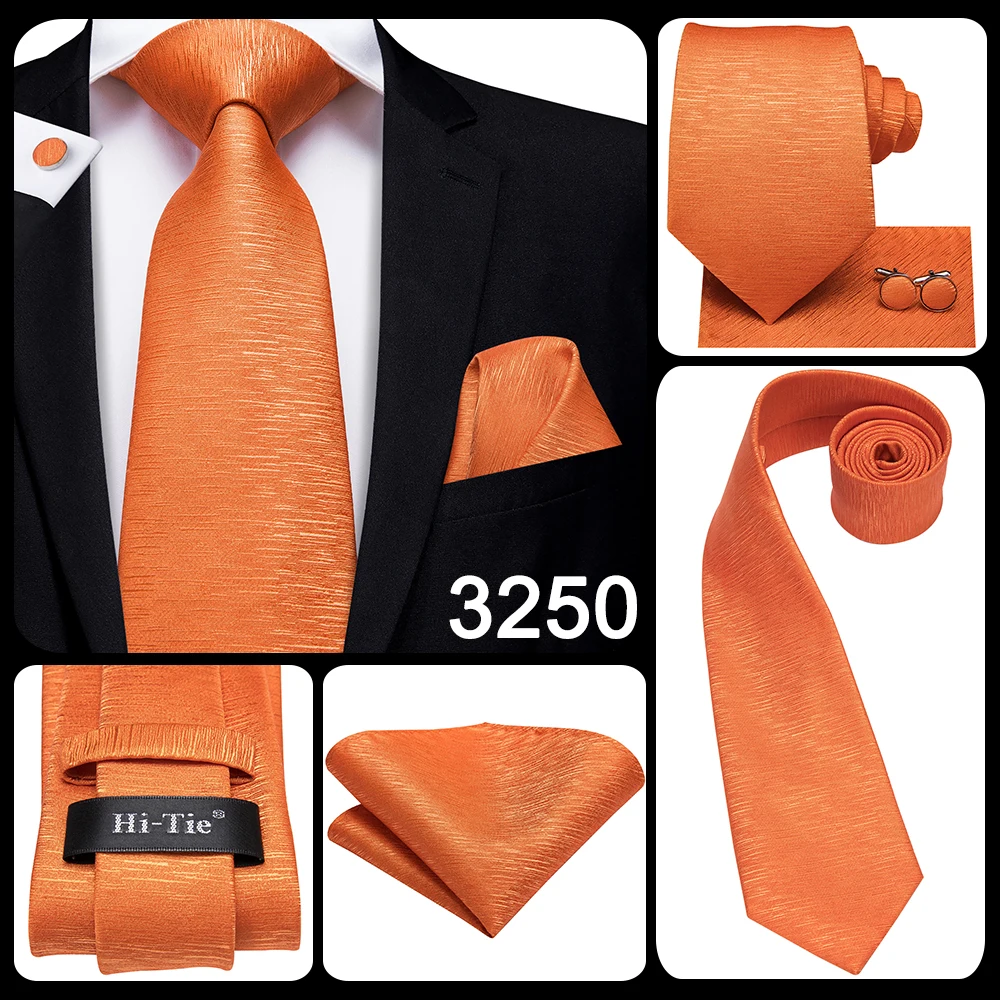 Hi-Tie Mens Necktie Luxury Orange Blue Novelty Wedding Tie For Men Hanky Cufflink Gift Tie Set Business Party Dropshipping
