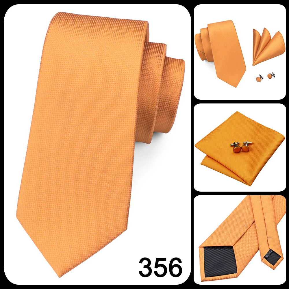 Hi-Tie Mens Necktie Luxury Orange Blue Novelty Wedding Tie For Men Hanky Cufflink Gift Tie Set Business Party Dropshipping