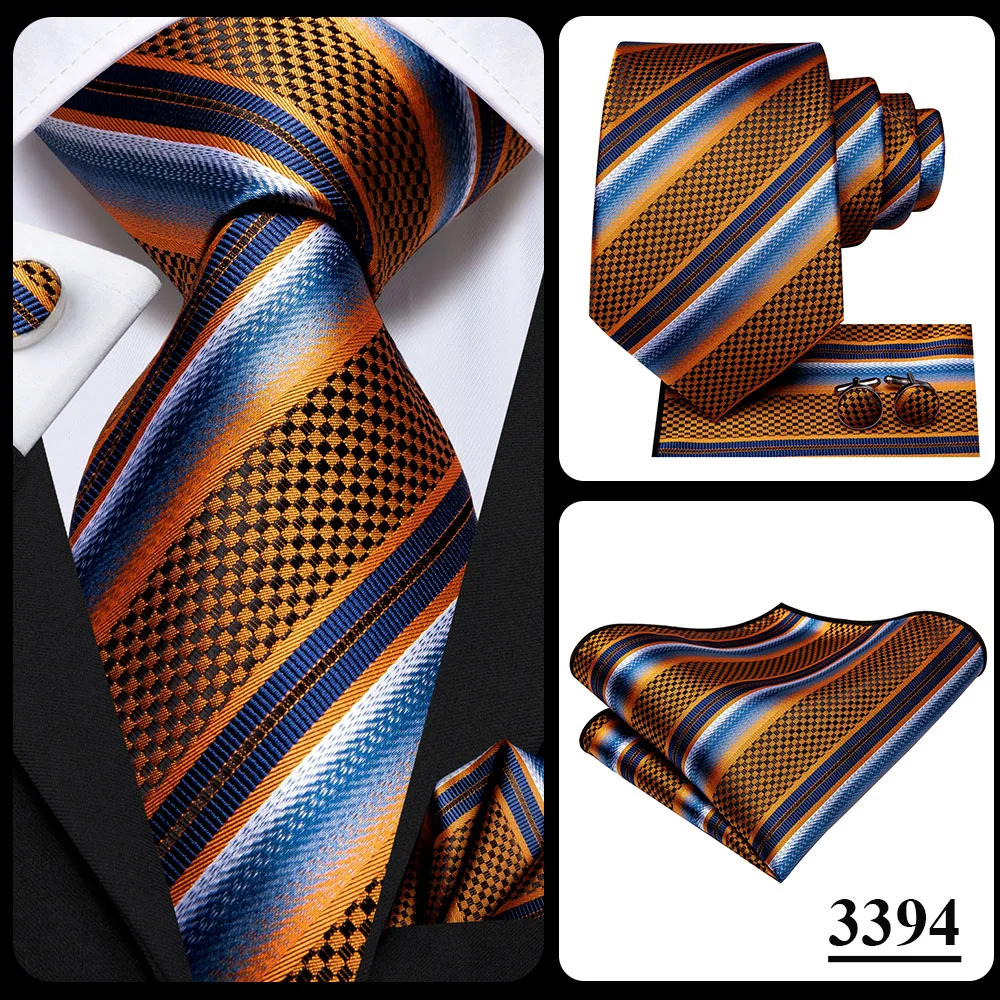 Hi-Tie Mens Necktie Luxury Orange Blue Novelty Wedding Tie For Men Hanky Cufflink Gift Tie Set Business Party Dropshipping