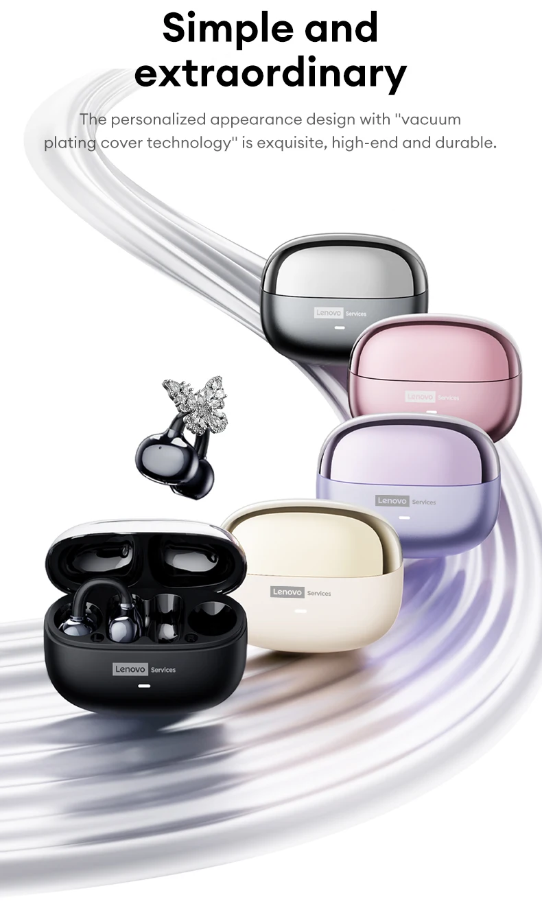 Choice Lenovo LE302 OWS Ear Clip Wireless Earphones Low Latency HD Call Bluetooth Headphones HiFi Music Sport Fashion Earbuds