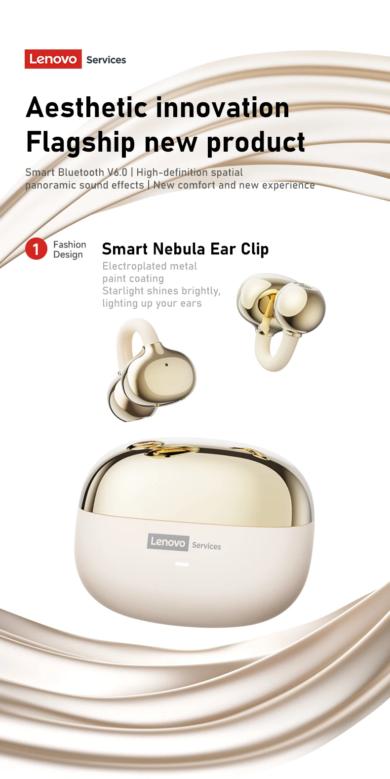 Choice Lenovo LE302 OWS Ear Clip Wireless Earphones Low Latency HD Call Bluetooth Headphones HiFi Music Sport Fashion Earbuds