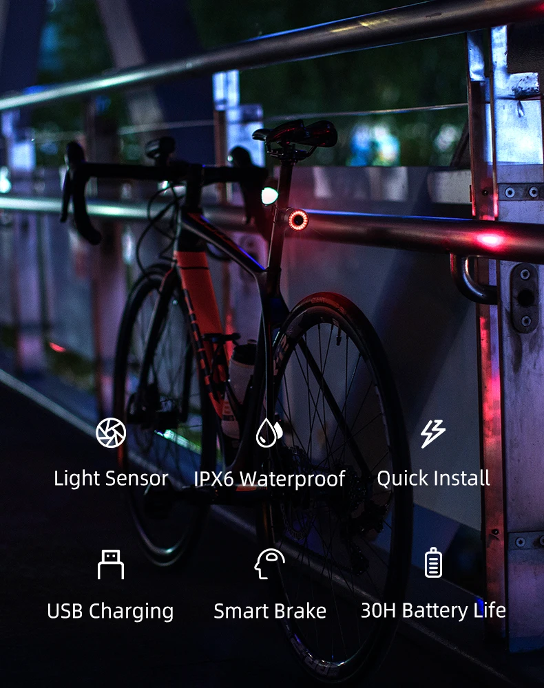 ROCKBROS Smart Brake Bicycle Tail Light MTB Road Seatpost Saddle Bike Rear Light Waterproof USB Charging Cycling Taillight