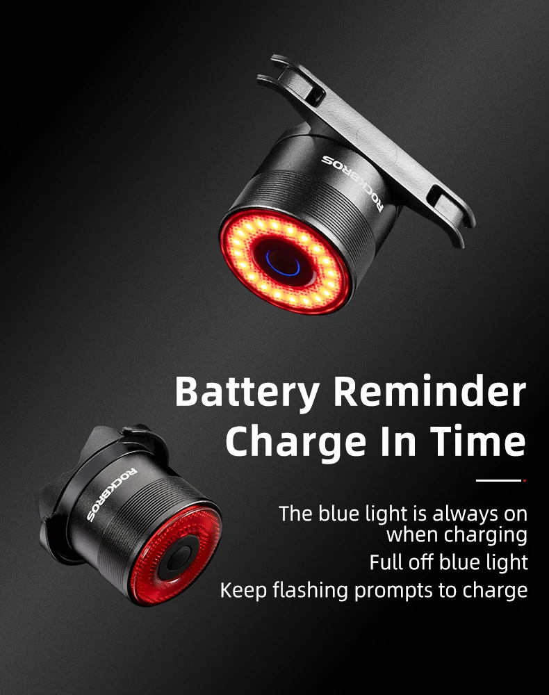 ROCKBROS Smart Brake Bicycle Tail Light MTB Road Seatpost Saddle Bike Rear Light Waterproof USB Charging Cycling Taillight