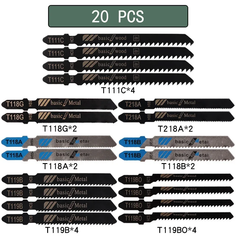 10/20/35/48Pcs T-Shaft Jigsaw Blades HCS Assorted Jig Saw Blades For Wood Plastic Metal Cutting T119B T111C T218A T118A T118B