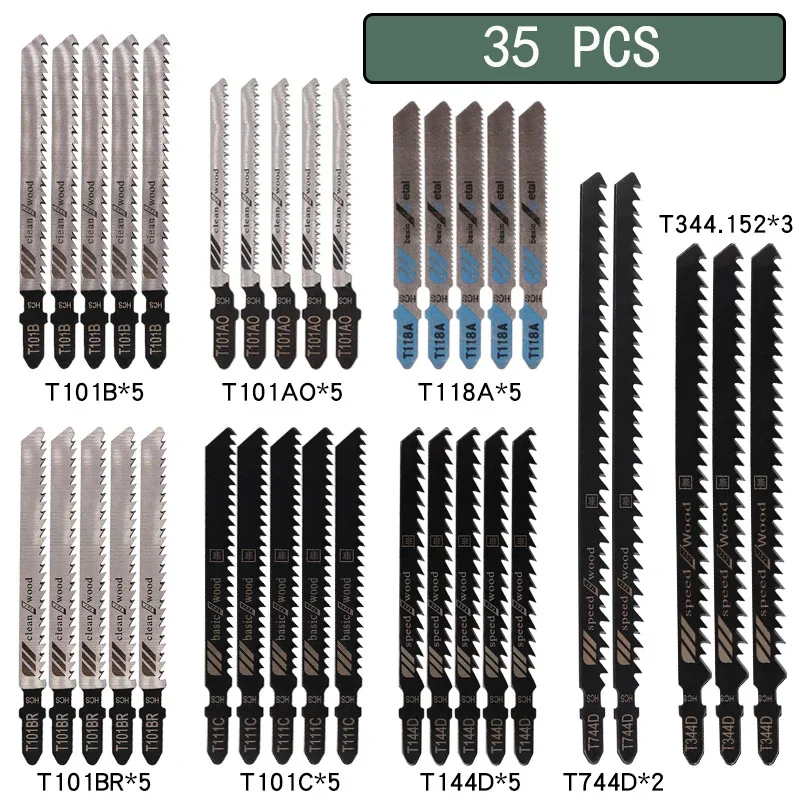 10/20/35/48Pcs T-Shaft Jigsaw Blades HCS Assorted Jig Saw Blades For Wood Plastic Metal Cutting T119B T111C T218A T118A T118B