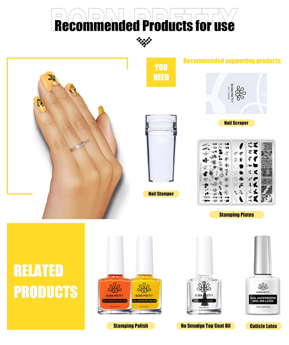 BORN PRETTY Classic Plaid French Nail Stamping Plates Easy Design Flower Leaves Nail Printing Stencil Floral Line Stamp Template