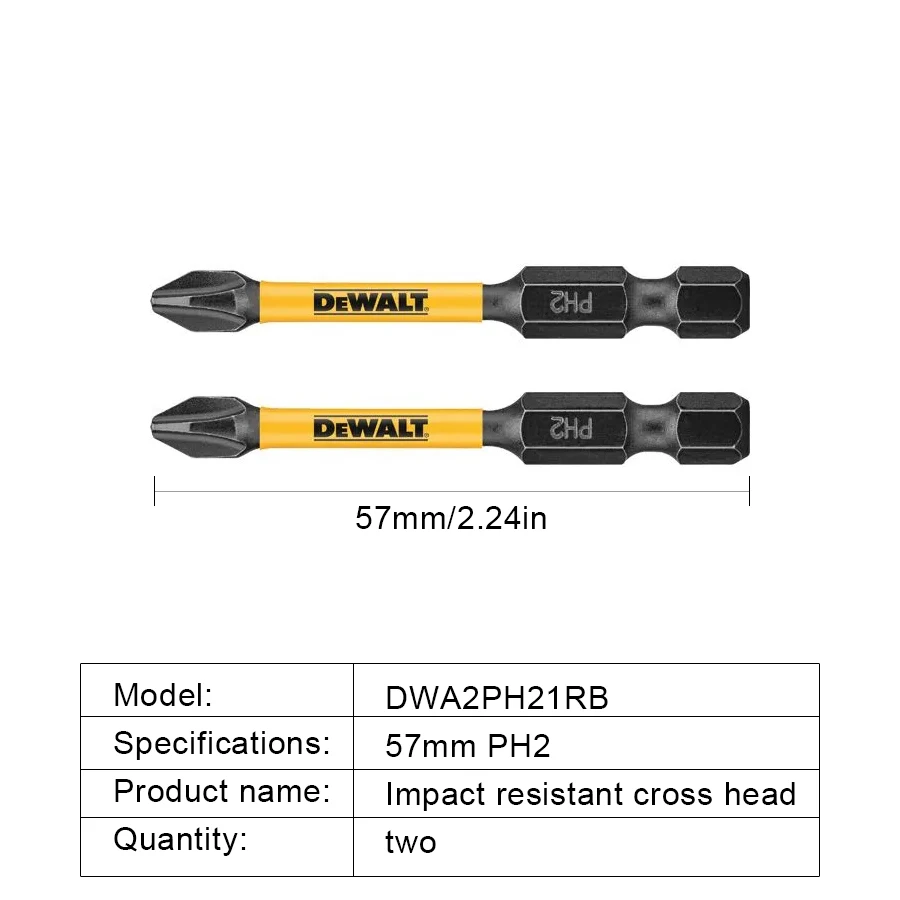 DEWALT 2/5/10PCS PH2 57mm Impact Screwdriver Bits Phillips Bit Electric Screwdriver Drill Bits Power Tool Accessories DWA2PH21RB