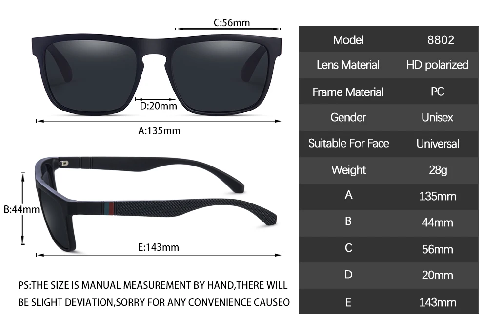 Fashion Square Vintage Polarized Sunglasses Men Women Retro Driving Fishing  Sun Glasses UV400 Eyewear