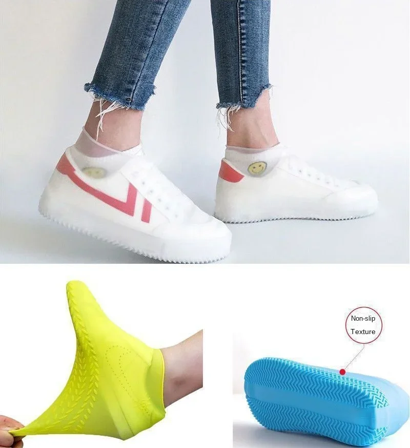 1 Pair Silicone WaterProof Shoe Covers Lip-resistant Rubber Rain Boot Rain Gear Overshoes Accessories for Outdoor Rainy Day