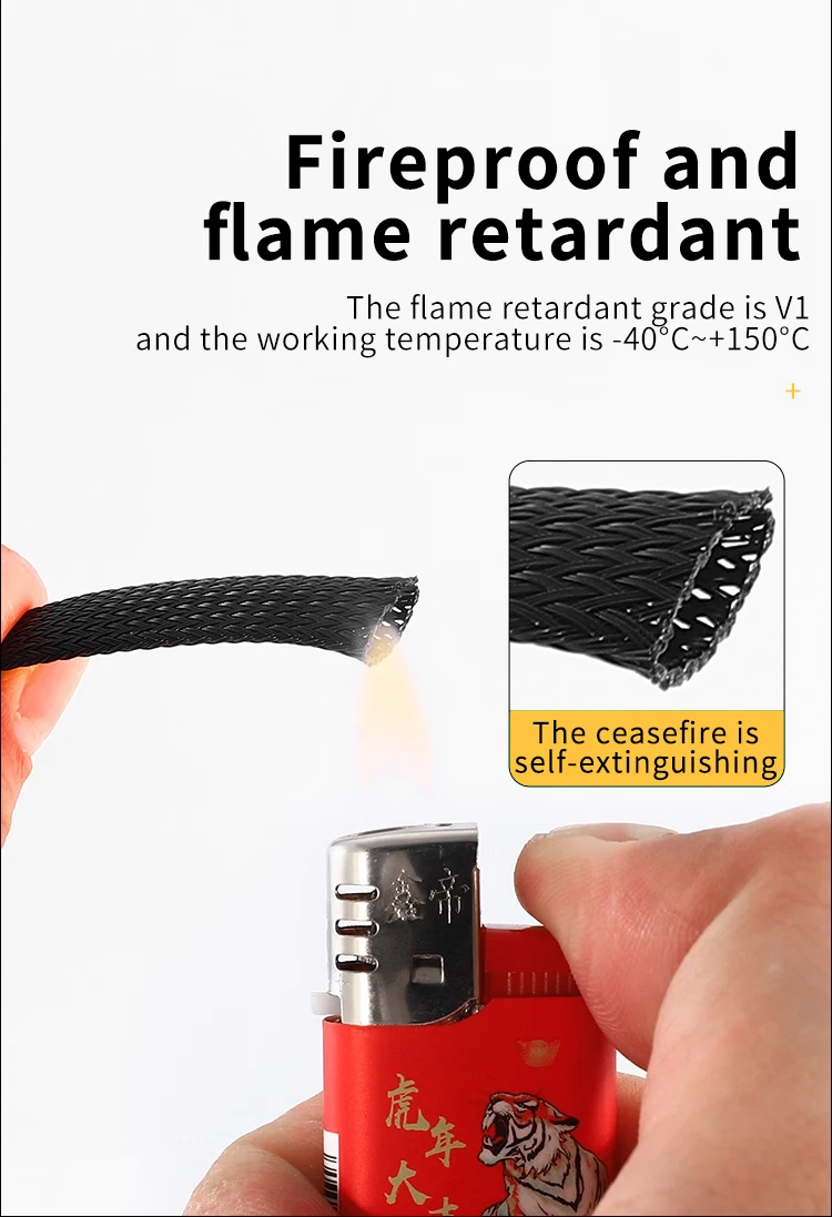 1/5/10M Black Insulated Braid Sleeving 6/8/10/30mm Tight PET Wire Cable Gland Protection Cable Sleeve Flame Retardant Nylon Tube