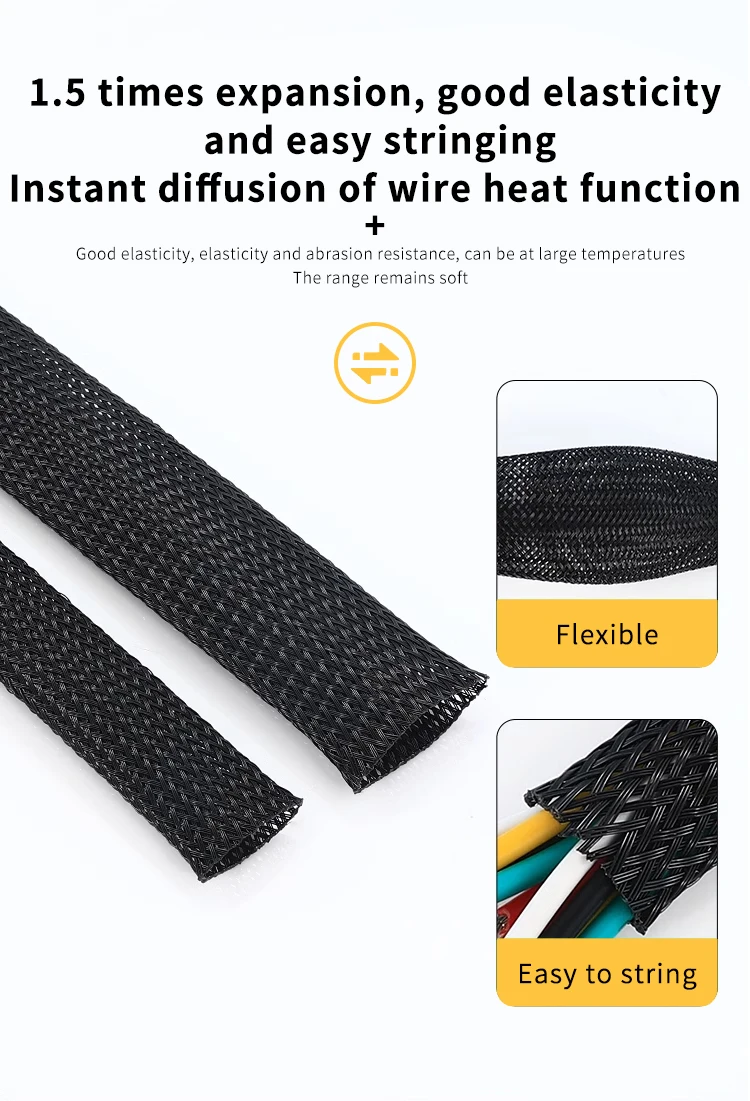 1/5/10M Black Insulated Braid Sleeving 6/8/10/30mm Tight PET Wire Cable Gland Protection Cable Sleeve Flame Retardant Nylon Tube