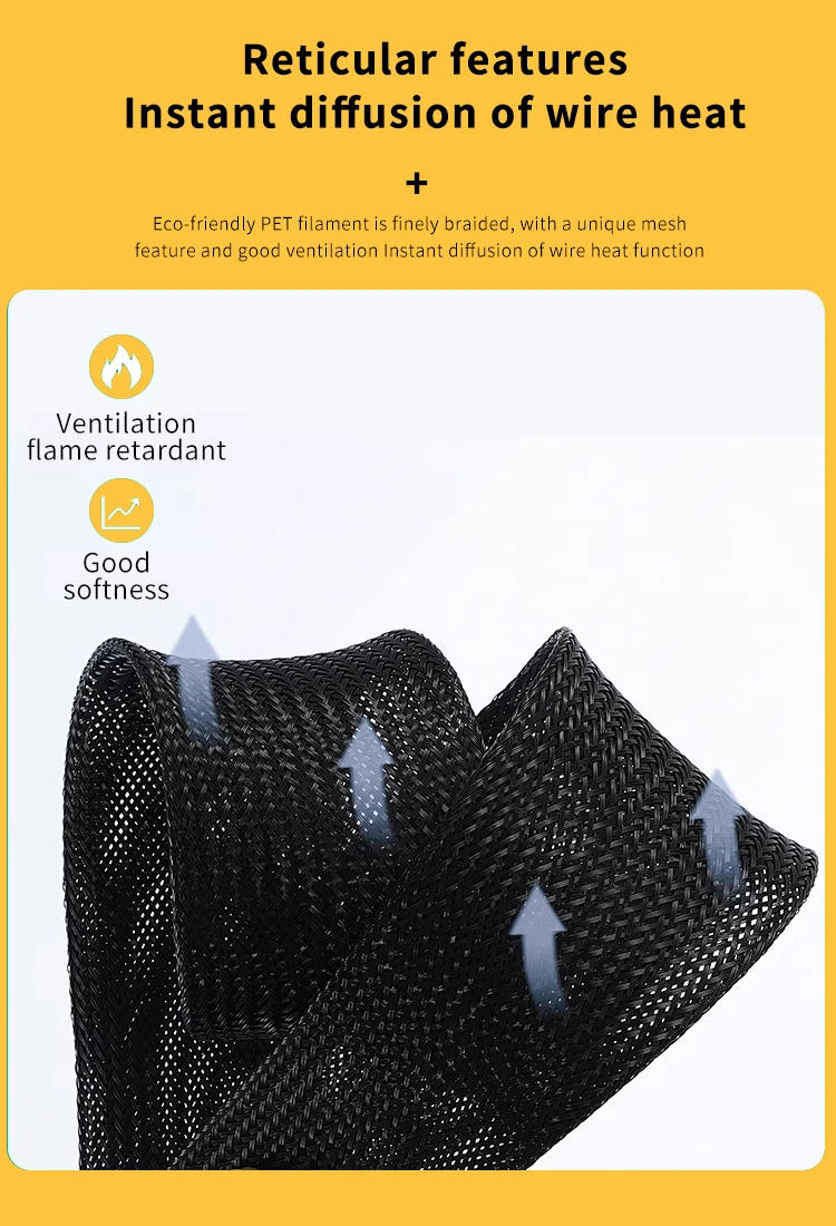 1/5/10M Black Insulated Braid Sleeving 6/8/10/30mm Tight PET Wire Cable Gland Protection Cable Sleeve Flame Retardant Nylon Tube