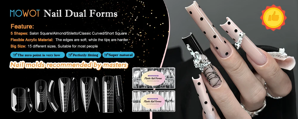 MOWOT New Square Dual Nail Form Extension False Nail Tips Quick Building Gel Molds Full Cover Large Size Acrylic Nail Top Forms