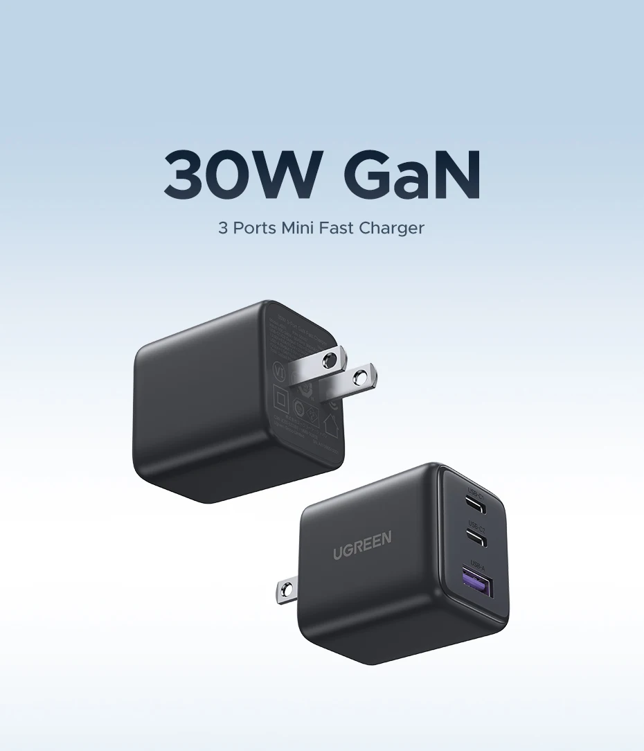 【US Plug】UGREEN 20W 30W GaN Charger Mini PD 3.0 USB C Phone Charger For iPhone 16 15 14 Pro Samsung S25 Xiaomi Tablet iPad Air