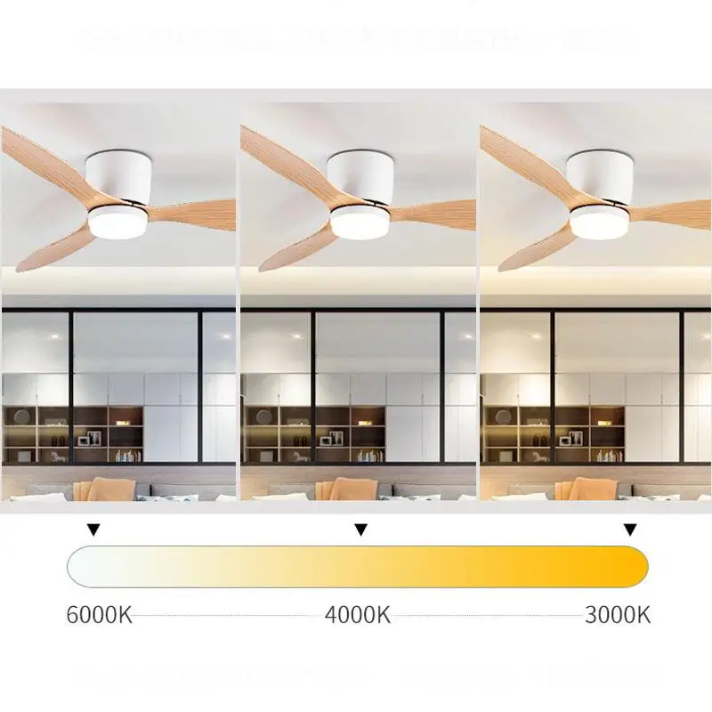 42 52 Inch Ceiling Fans With Lights Led 3 Color 6 Speeds DC Motor Fans Remote Control Low Floor Decorative Fans With Lighting
