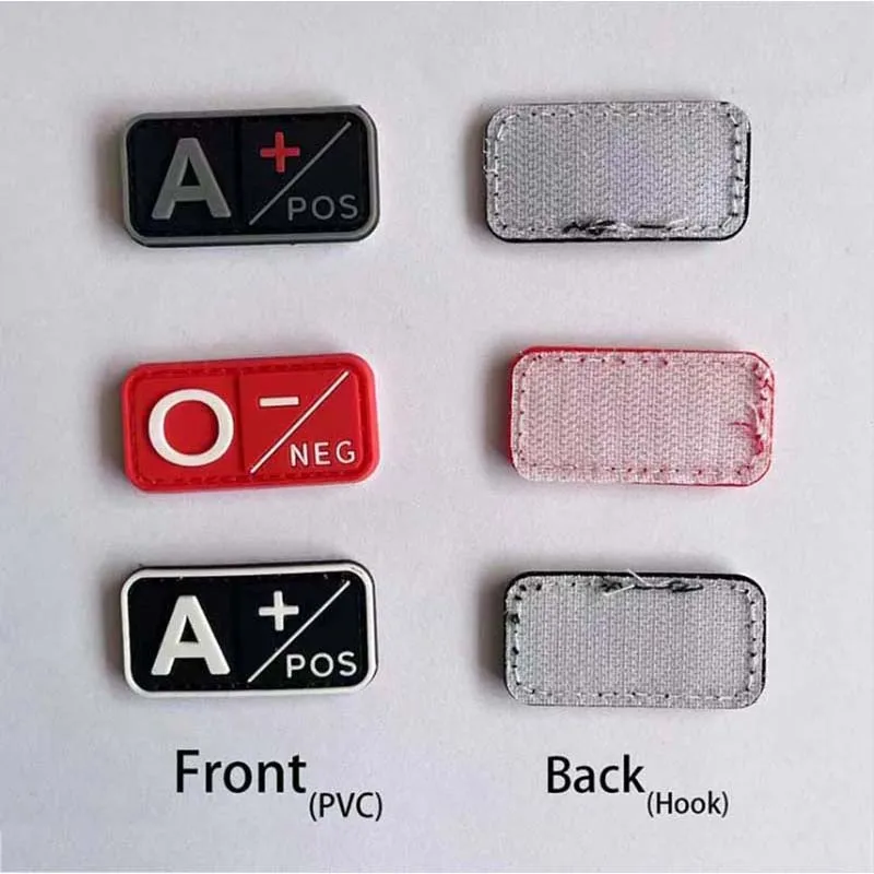 Small Patch with Hook,PVC Blood Type A B AB O POS NEG Emblemen,Patches Military Tactical Badges on Backpack,Outdoor Equipment