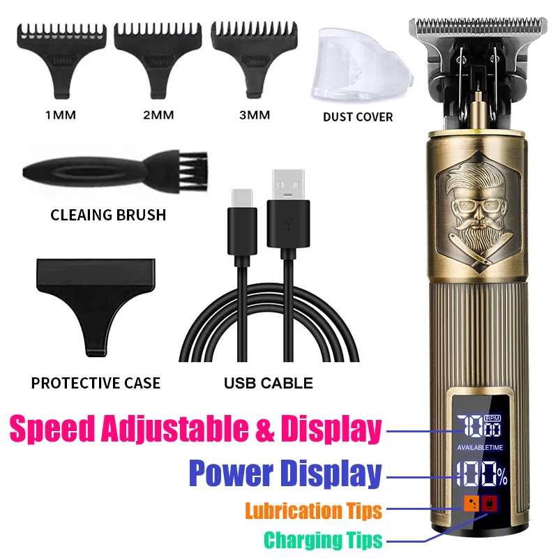 Vintage Hair Clipper USB Charging Hair Cutting Machine Electric Hair Trimmer Portable Shaver Professional Barber Boyfriend Gift