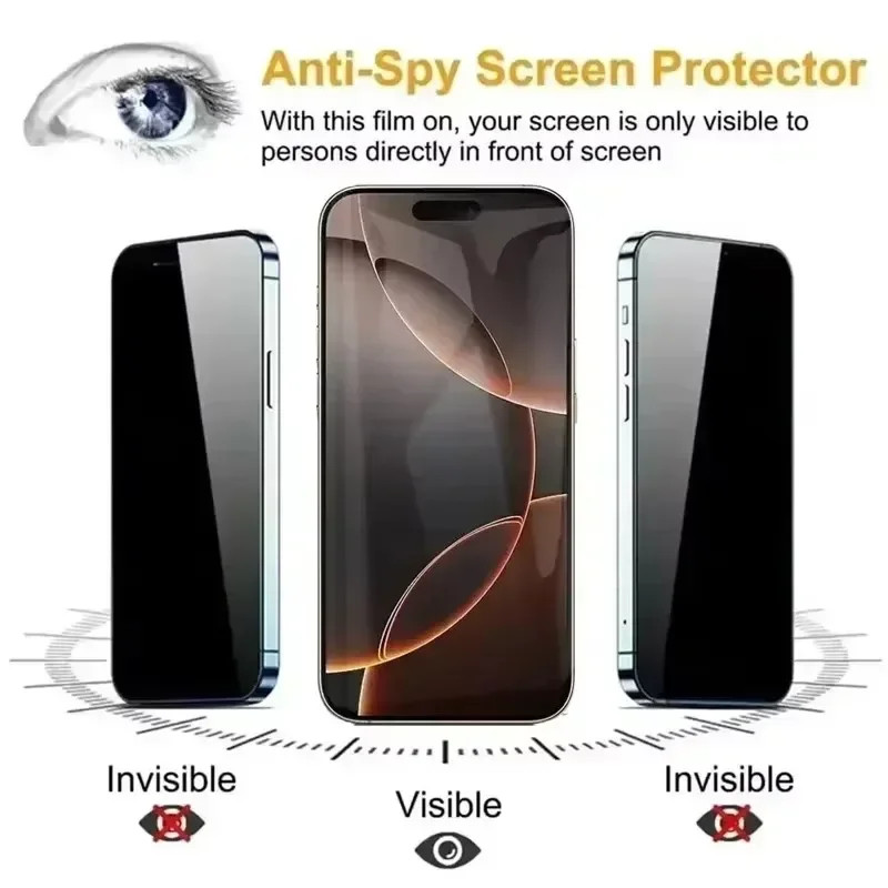 3Pcs Dust Free Installation Privacy Screen Protector for IPhone 16 14 11 12 13 15 Pro Max 7 8 Plus Mini X XR 17 Anti-spy Glass