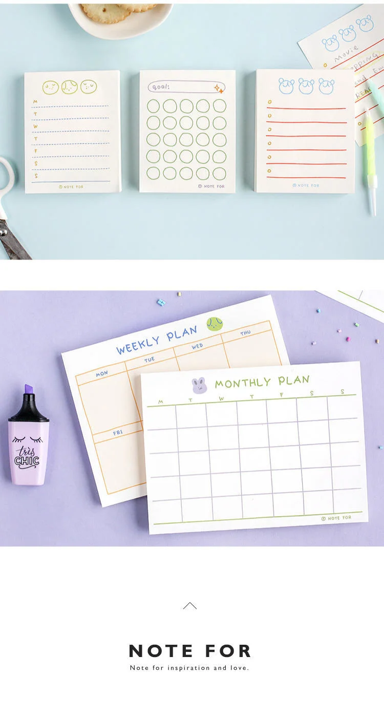 JIANWU 100sheets/50sheets Cute Plan Series Memo Pad Kawaii To Do List Weekly Plan Daily Plan Stationery School Office Supplies