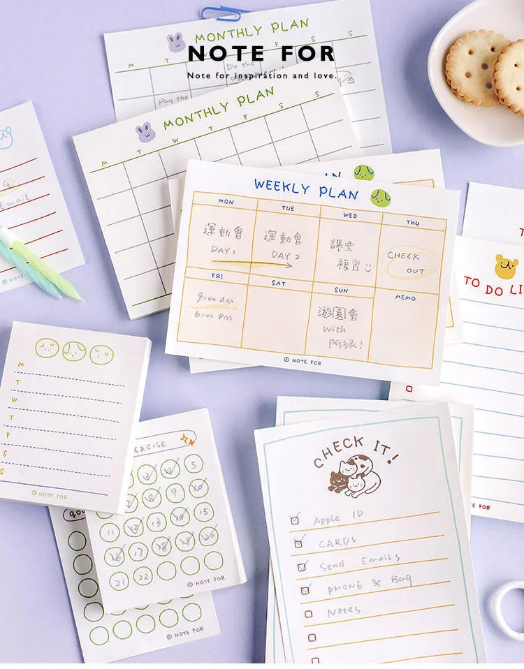 JIANWU 100sheets/50sheets Cute Plan Series Memo Pad Kawaii To Do List Weekly Plan Daily Plan Stationery School Office Supplies