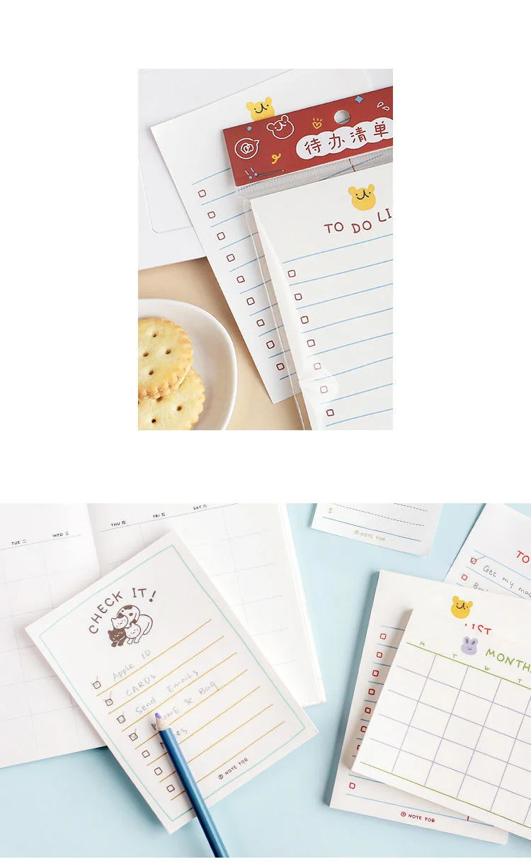 JIANWU 100sheets/50sheets Cute Plan Series Memo Pad Kawaii To Do List Weekly Plan Daily Plan Stationery School Office Supplies