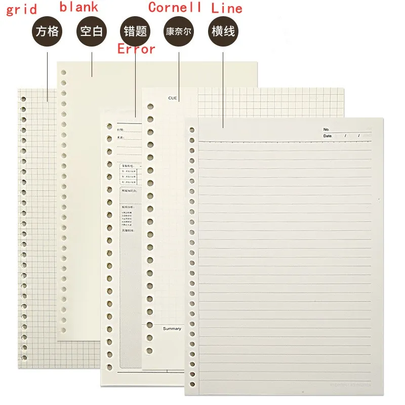A5 B5 20Holes Loose-Leaf Notebook Refill 60Sheet Spiral Binder Paper Index Inside Page Dot Grid Blank Connell Stationery