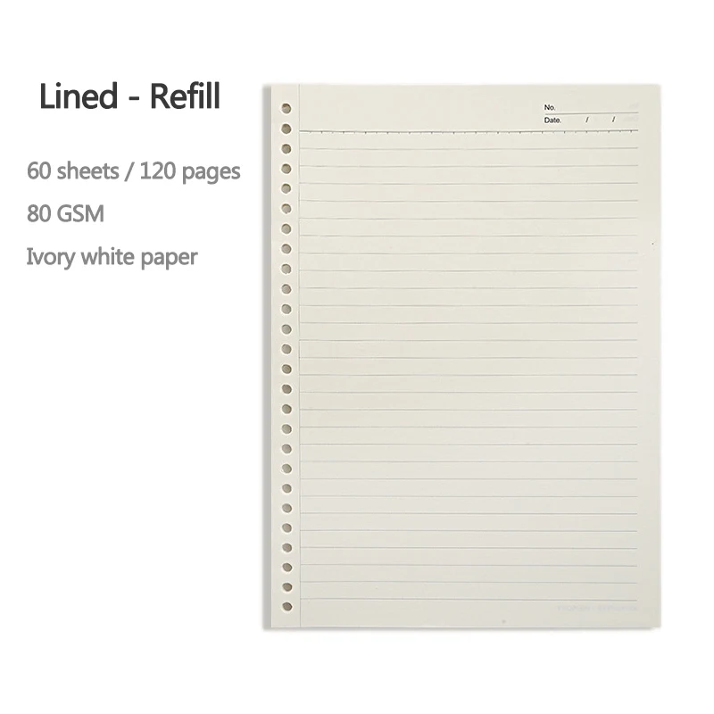 A5 B5 20Holes Loose-Leaf Notebook Refill 60Sheet Spiral Binder Paper Index Inside Page Dot Grid Blank Connell Stationery
