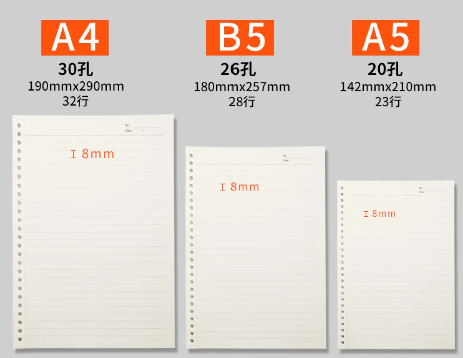 A5 B5 20Holes Loose-Leaf Notebook Refill 60Sheet Spiral Binder Paper Index Inside Page Dot Grid Blank Connell Stationery