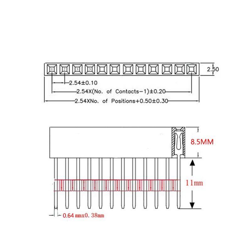 10-100pcs 1X2/3/4/6/8/10/15 Pin 2.54MM Stackable Long Legs Femal Header For Arduino Shield Stlxy