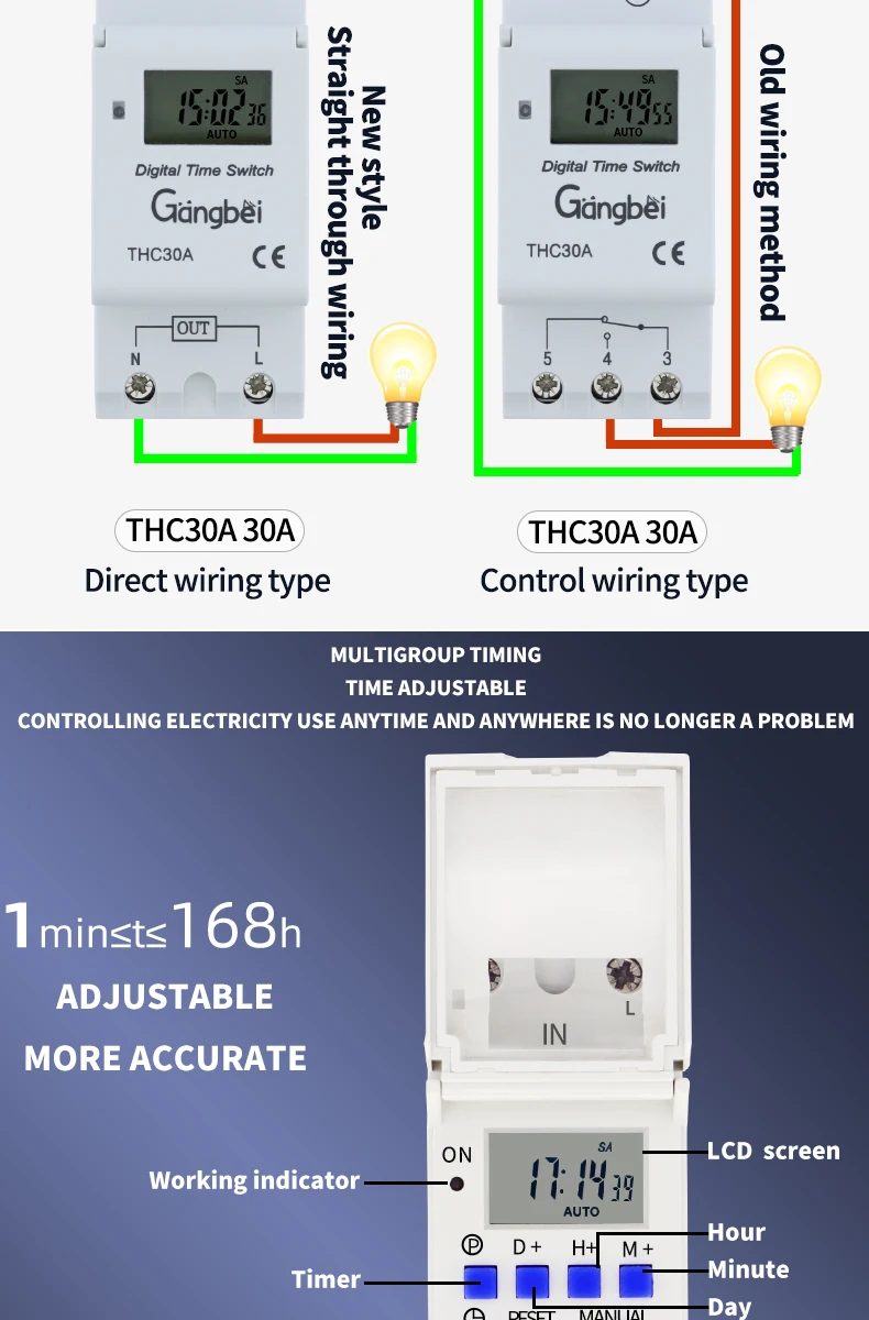 Weekly 7 Days Programmable Digital TIME SWITCH Relay Timer Control AC 220V 230V 110V DC24V 12V THC30 30A Din Rail Mount