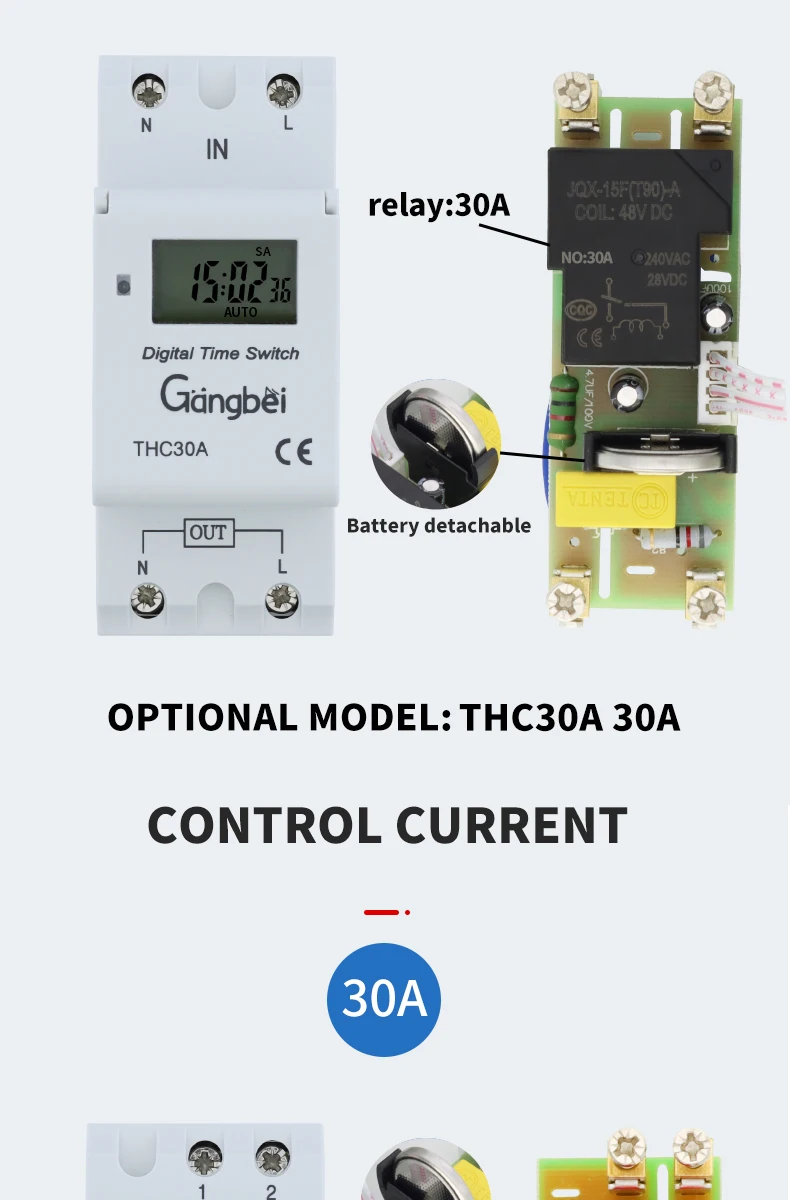 Weekly 7 Days Programmable Digital TIME SWITCH Relay Timer Control AC 220V 230V 110V DC24V 12V THC30 30A Din Rail Mount