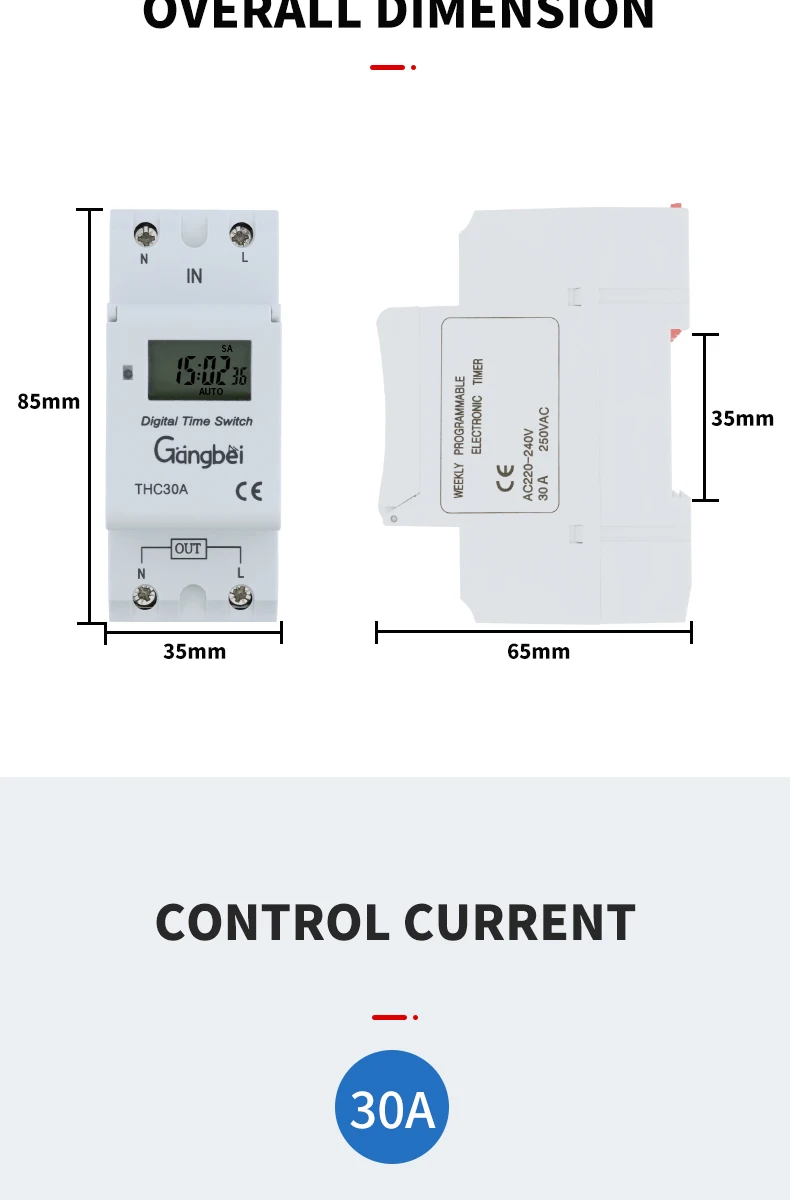 Weekly 7 Days Programmable Digital TIME SWITCH Relay Timer Control AC 220V 230V 110V DC24V 12V THC30 30A Din Rail Mount