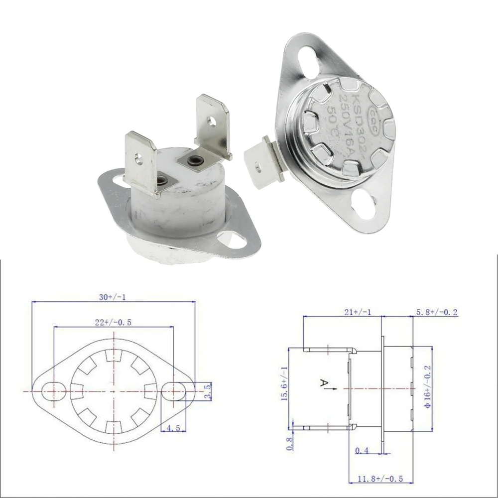 Normally open KSD302 16A 250V 40-180 Degree Ceramic KSD301 Normally Closed Temperature Switch Thermostat 45 55 60 65 70 75 80 85