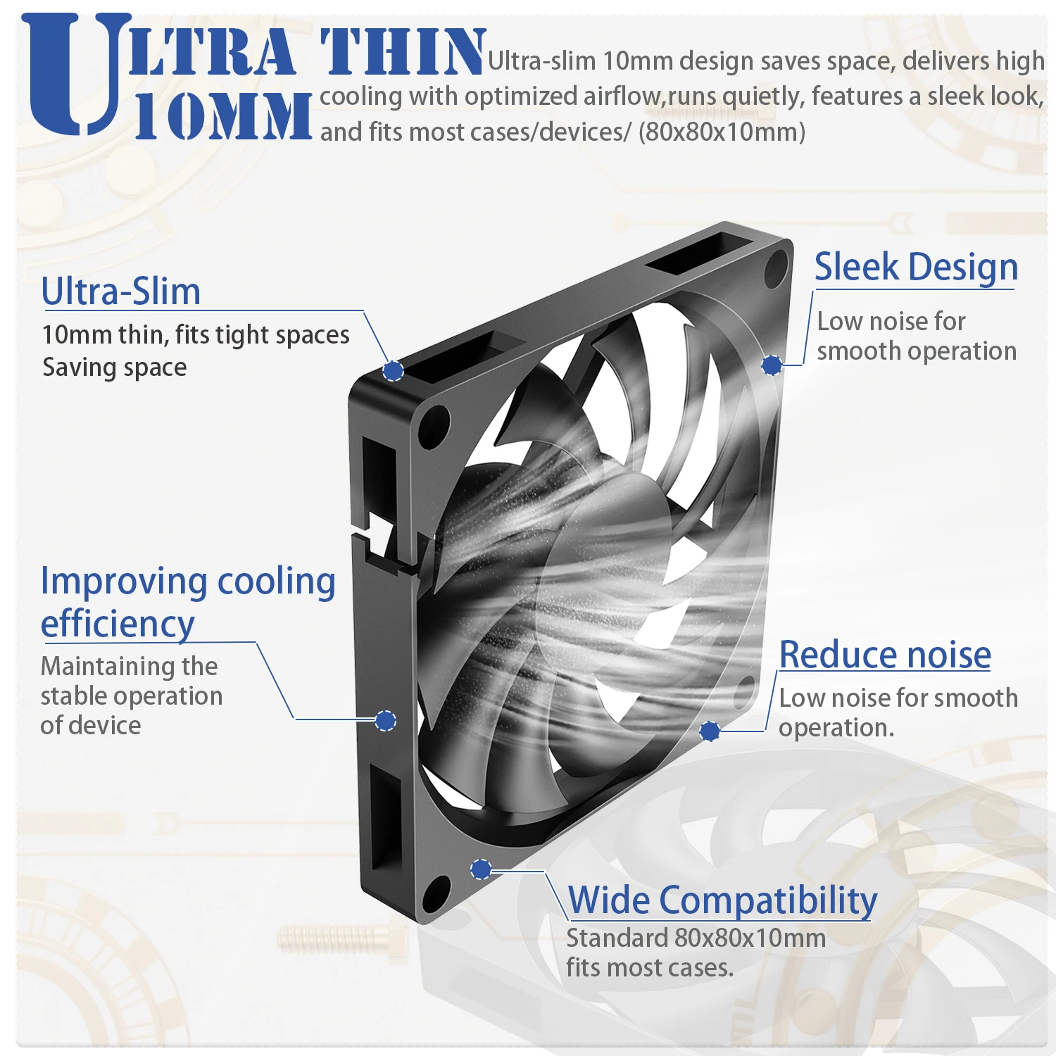 YOUNUON 80MM Fan 5V USB Fan 80x80x10mm 8cm DC 5V 12V 24V 8010 Fan Brushless Cooling Cooler PC Fan Computer Case Fan Cooler
