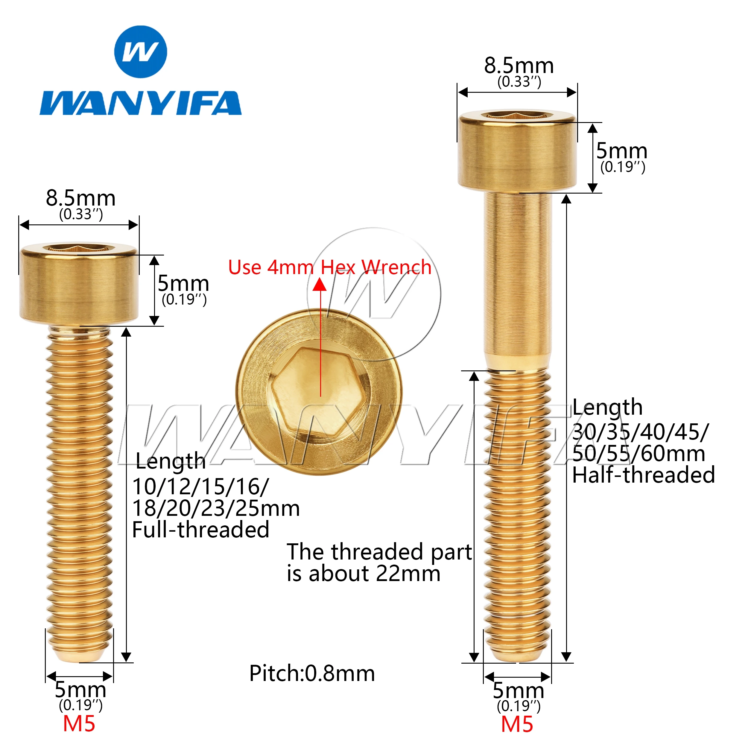 Wanyifa Titanium Bolt M5 x 10 12 16 18 20 23 25 30 35 40 45 50 55 60mm Allen Key Square Head Screw for Bicycle Stem Seatpost