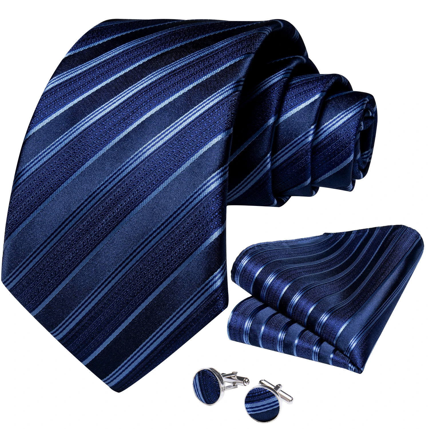 New Formal Ties Classic Blue Striped Necktie Handkerchief Cufflinks Gift For Men Wedding Tie Cravate Gravatas