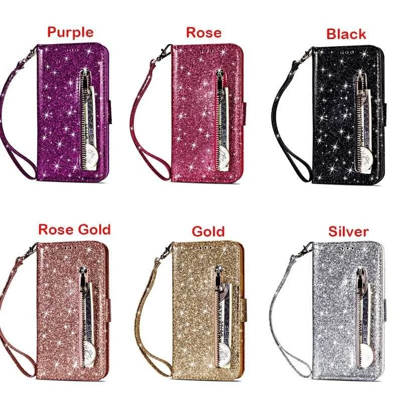 Fashion Glitter Wallet Card Slots Flip Leather Case For Samsung Galaxy S26 Ultra S25 Plus S24 FE S23 A16 A17 A36 A37 A55 A56 A57