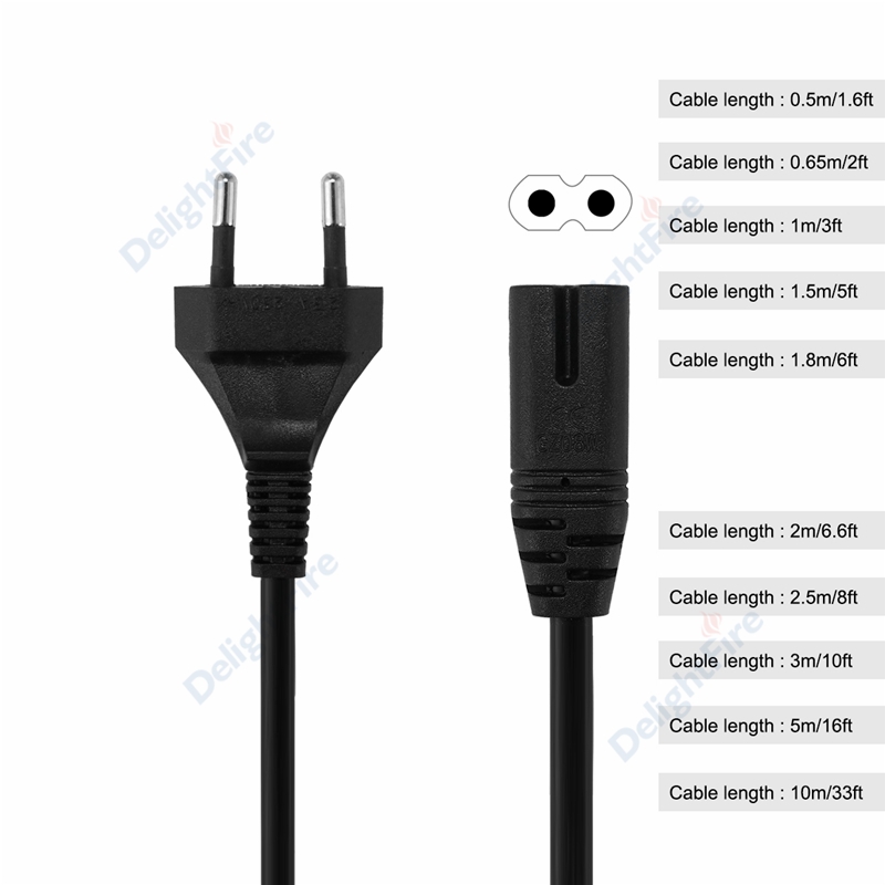 0.5m/1m/1.5m/3m/5m/10m Power Extension Cord EU Notebook AC Cable IEC C7 Power Cable For Radio Speaker TCL Apple LG TV Sony PS