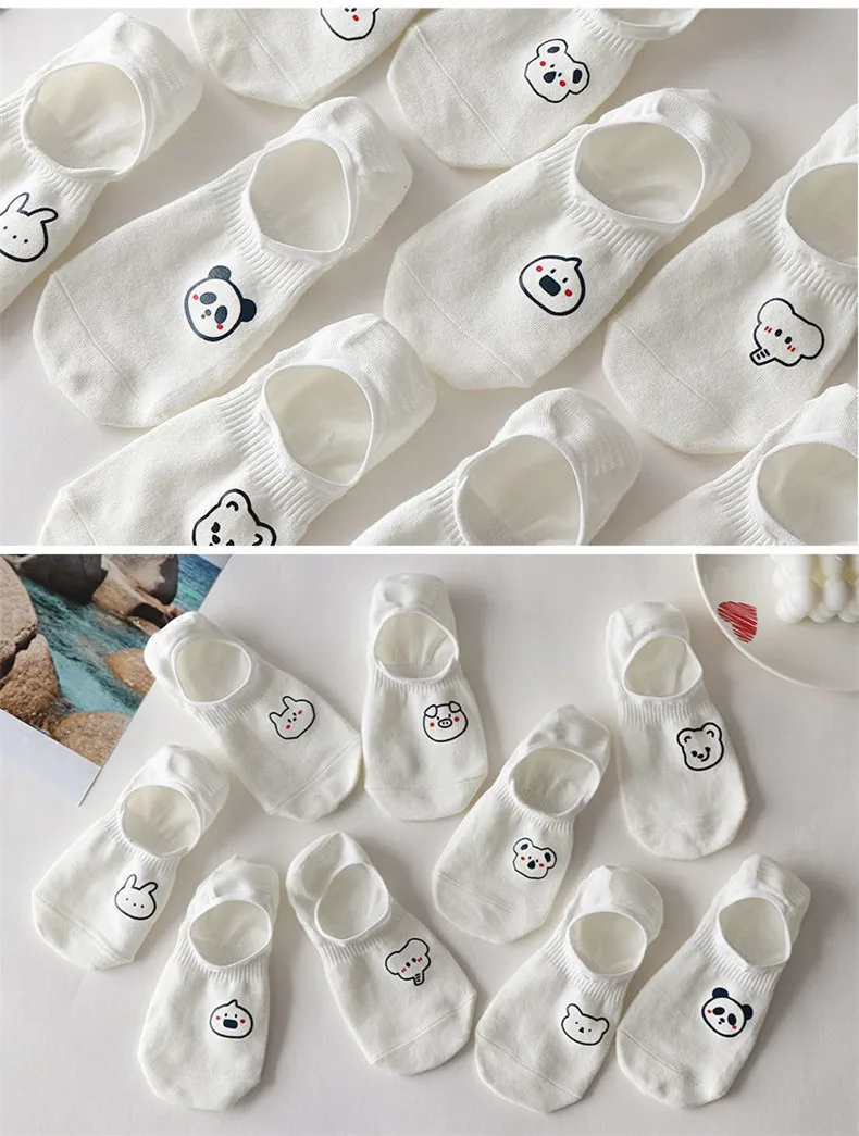 10 pieces = 5 Pairs/lot Rabbit Cow Heart Animal socks Cotton Casual Warm Women Streetwear Cute Funny Socks Short Happy Ankle