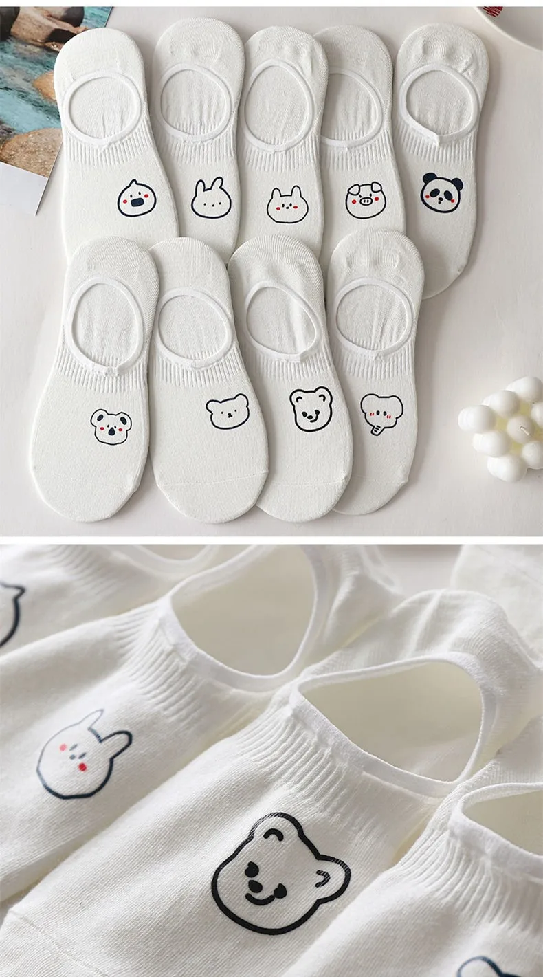 10 pieces = 5 Pairs/lot Rabbit Cow Heart Animal socks Cotton Casual Warm Women Streetwear Cute Funny Socks Short Happy Ankle