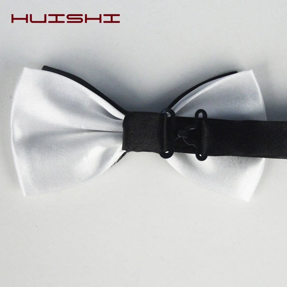 HUISHI Fashion Man Bow Tie Polyester 2 Layers Neckwear Adjustable Adult Bowtie For Party England Style Woman Wedding Solid
