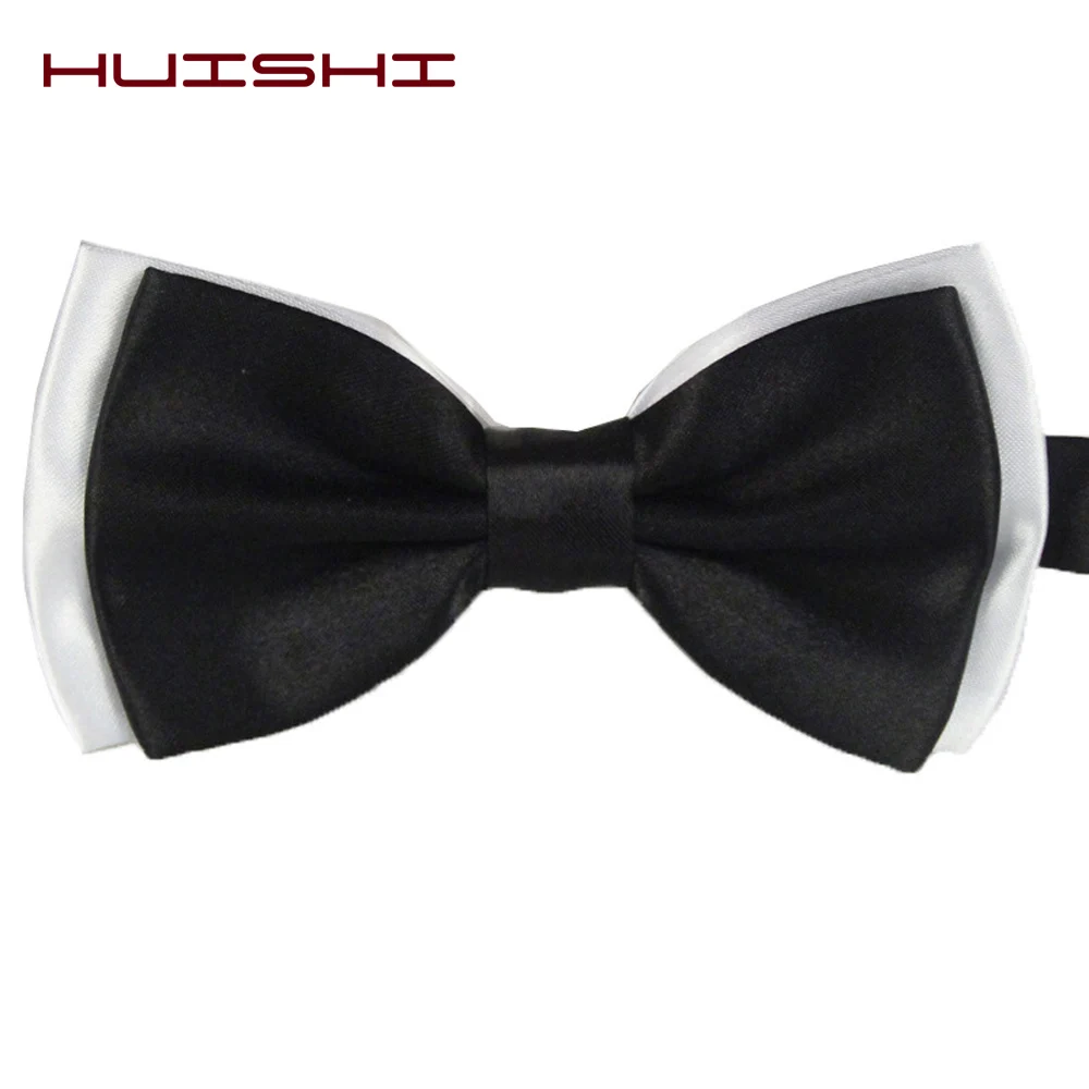 HUISHI Fashion Man Bow Tie Polyester 2 Layers Neckwear Adjustable Adult Bowtie For Party England Style Woman Wedding Solid