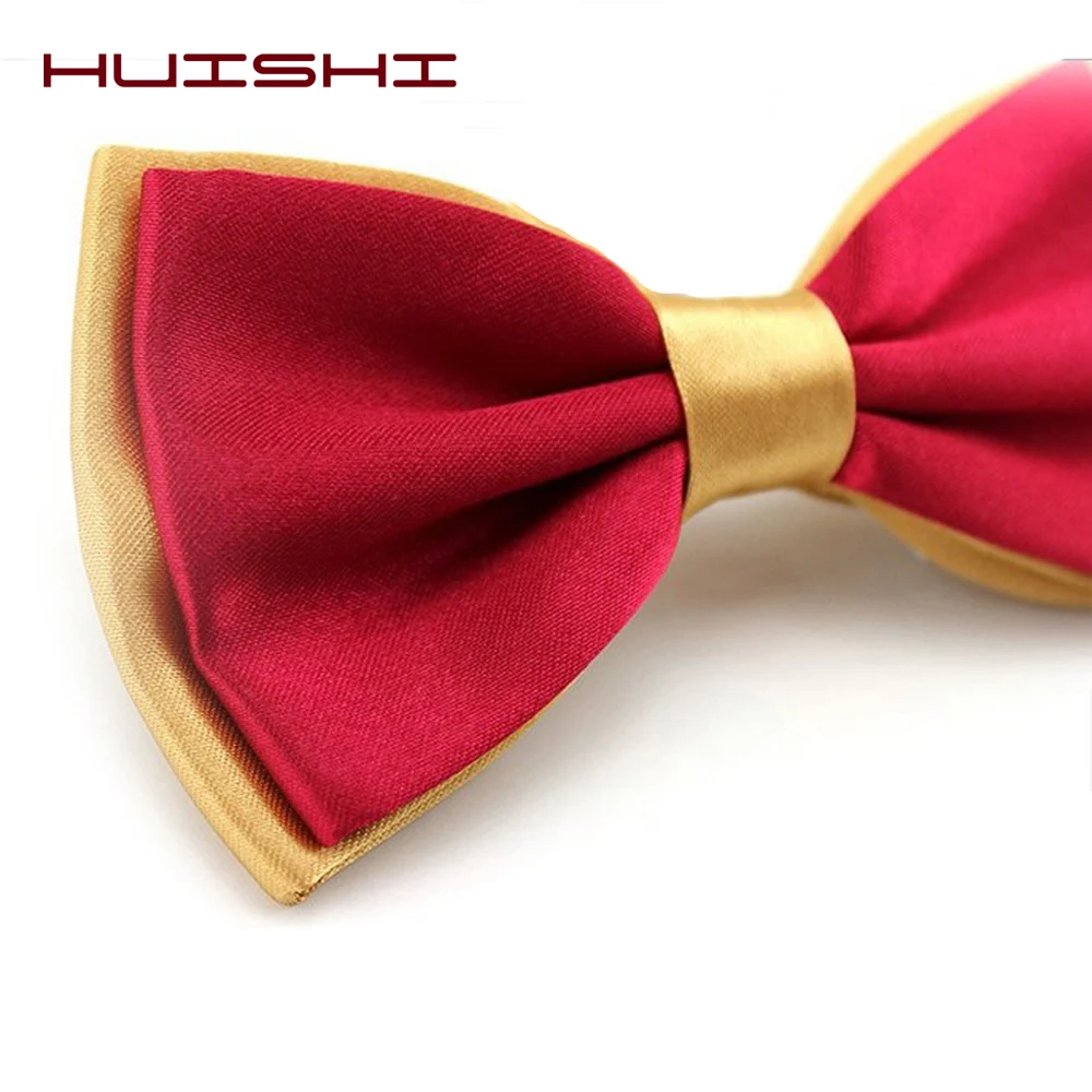 HUISHI Fashion Man Bow Tie Polyester 2 Layers Neckwear Adjustable Adult Bowtie For Party England Style Woman Wedding Solid