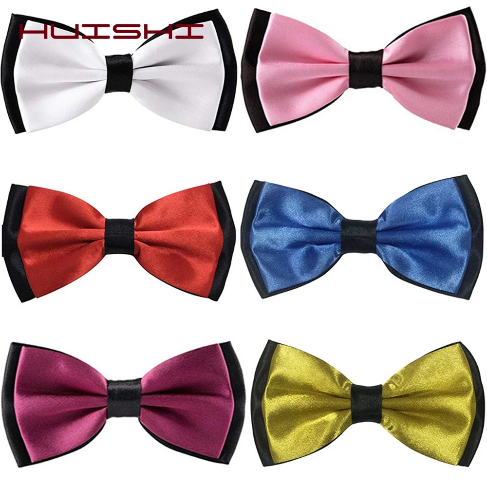 HUISHI Fashion Man Bow Tie Polyester 2 Layers Neckwear Adjustable Adult Bowtie For Party England Style Woman Wedding Solid