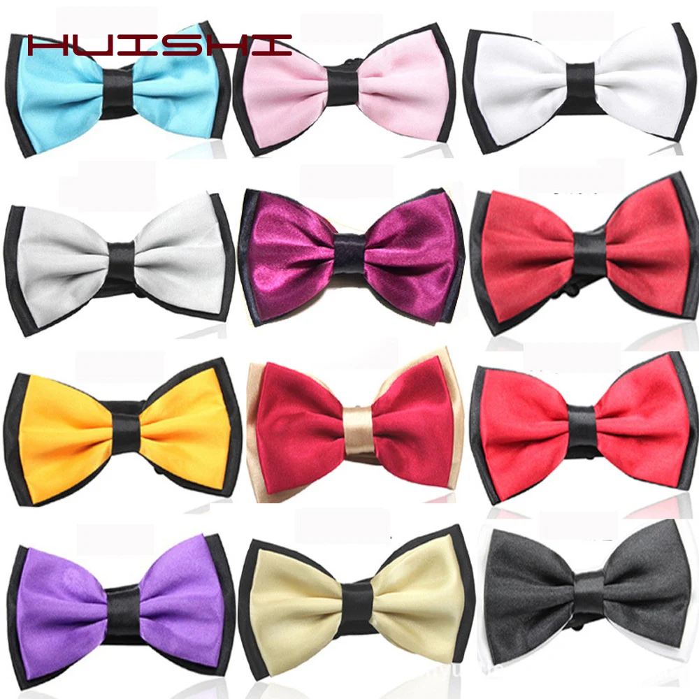 HUISHI Fashion Man Bow Tie Polyester 2 Layers Neckwear Adjustable Adult Bowtie For Party England Style Woman Wedding Solid