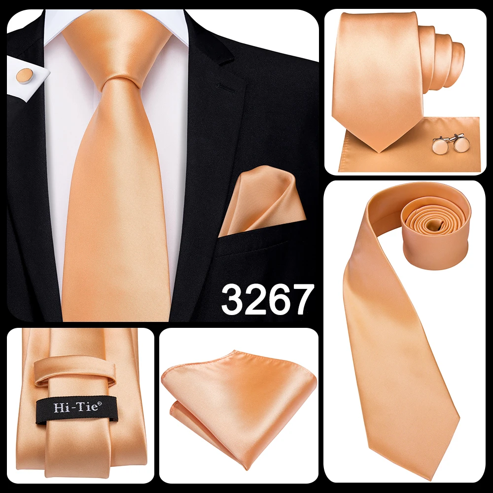Hi-Tie Orange Solid Paisley Men's Tie Set Silk Wedding Tie For Men New Fashion Designer Quality Hanky Cufflinks Set Dropshipping