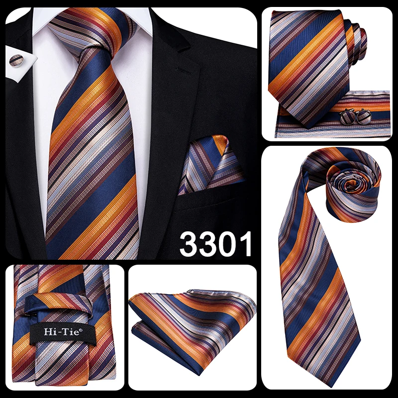 Hi-Tie Orange Solid Paisley Men's Tie Set Silk Wedding Tie For Men New Fashion Designer Quality Hanky Cufflinks Set Dropshipping
