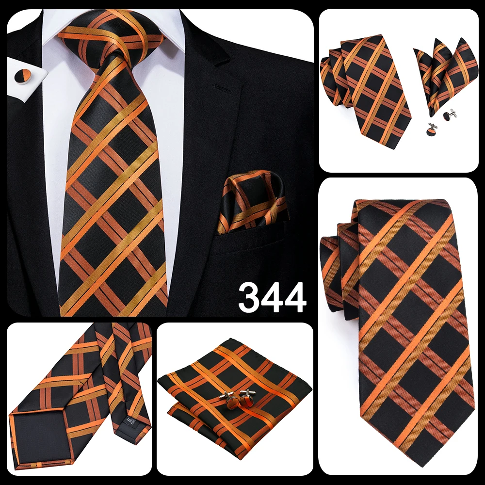 Hi-Tie Orange Solid Paisley Men's Tie Set Silk Wedding Tie For Men New Fashion Designer Quality Hanky Cufflinks Set Dropshipping