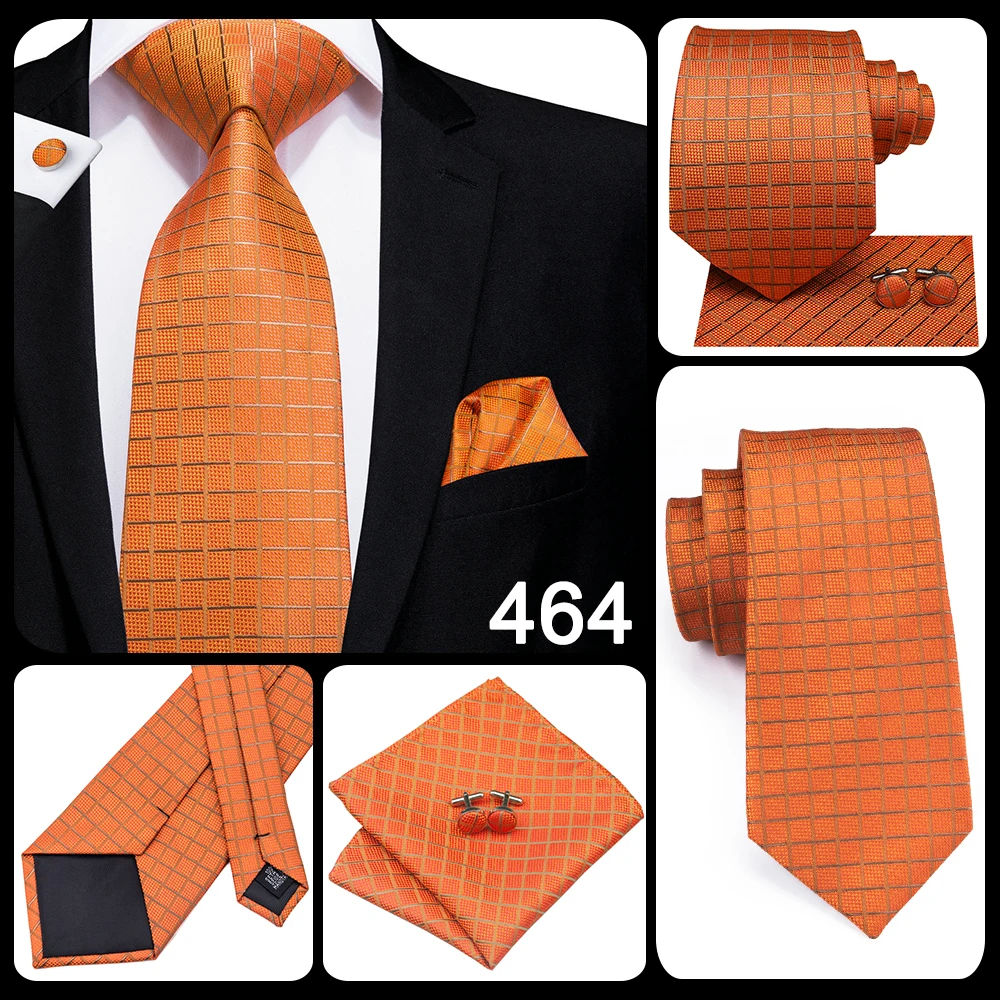 Hi-Tie Orange Solid Paisley Men's Tie Set Silk Wedding Tie For Men New Fashion Designer Quality Hanky Cufflinks Set Dropshipping