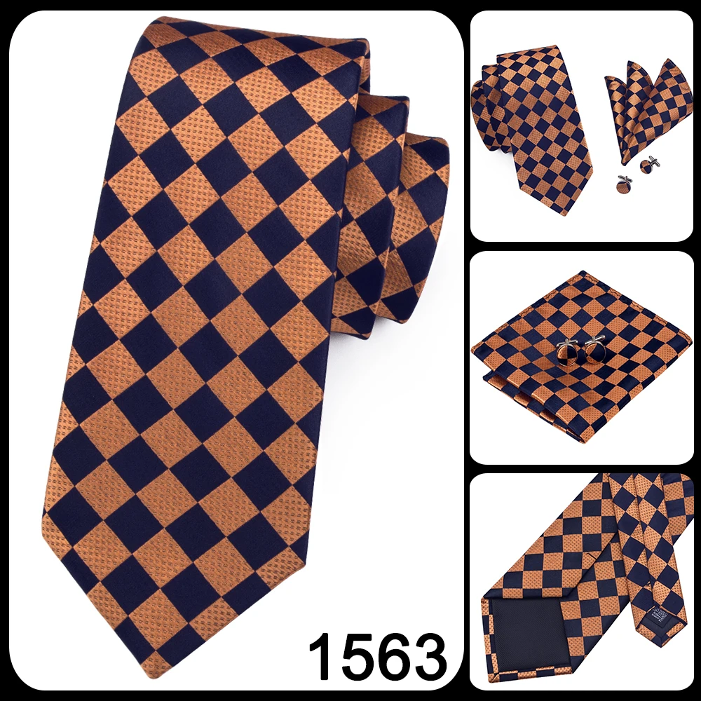 Hi-Tie Orange Solid Paisley Men's Tie Set Silk Wedding Tie For Men New Fashion Designer Quality Hanky Cufflinks Set Dropshipping